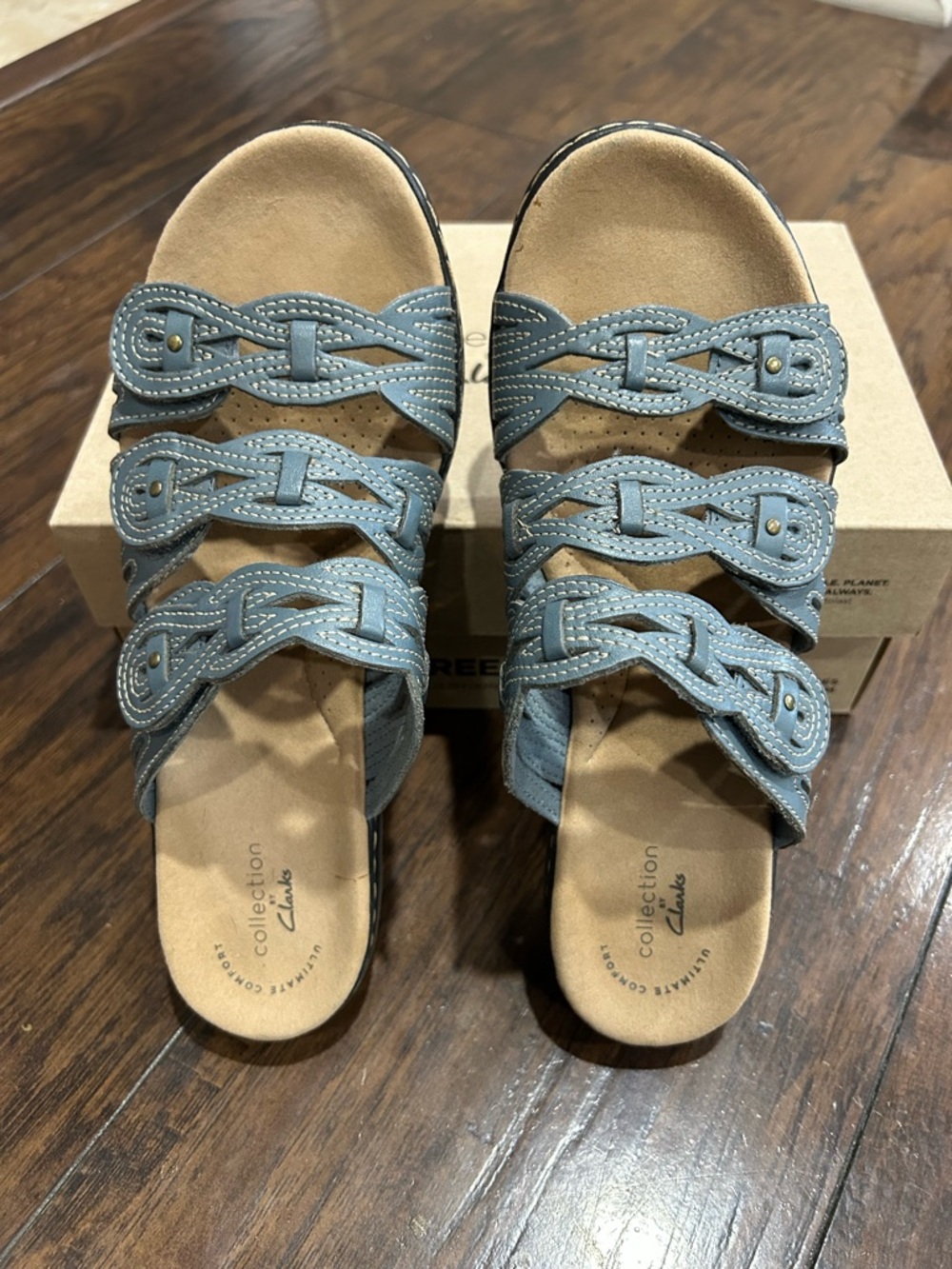 Clarks Women's Blue Braided Leather Slide Mules